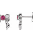 Sterling Silver Natural Pink Tourmaline Bow Stud Earrings