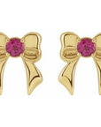 14K Natural Pink Tourmaline Bow Stud Earrings