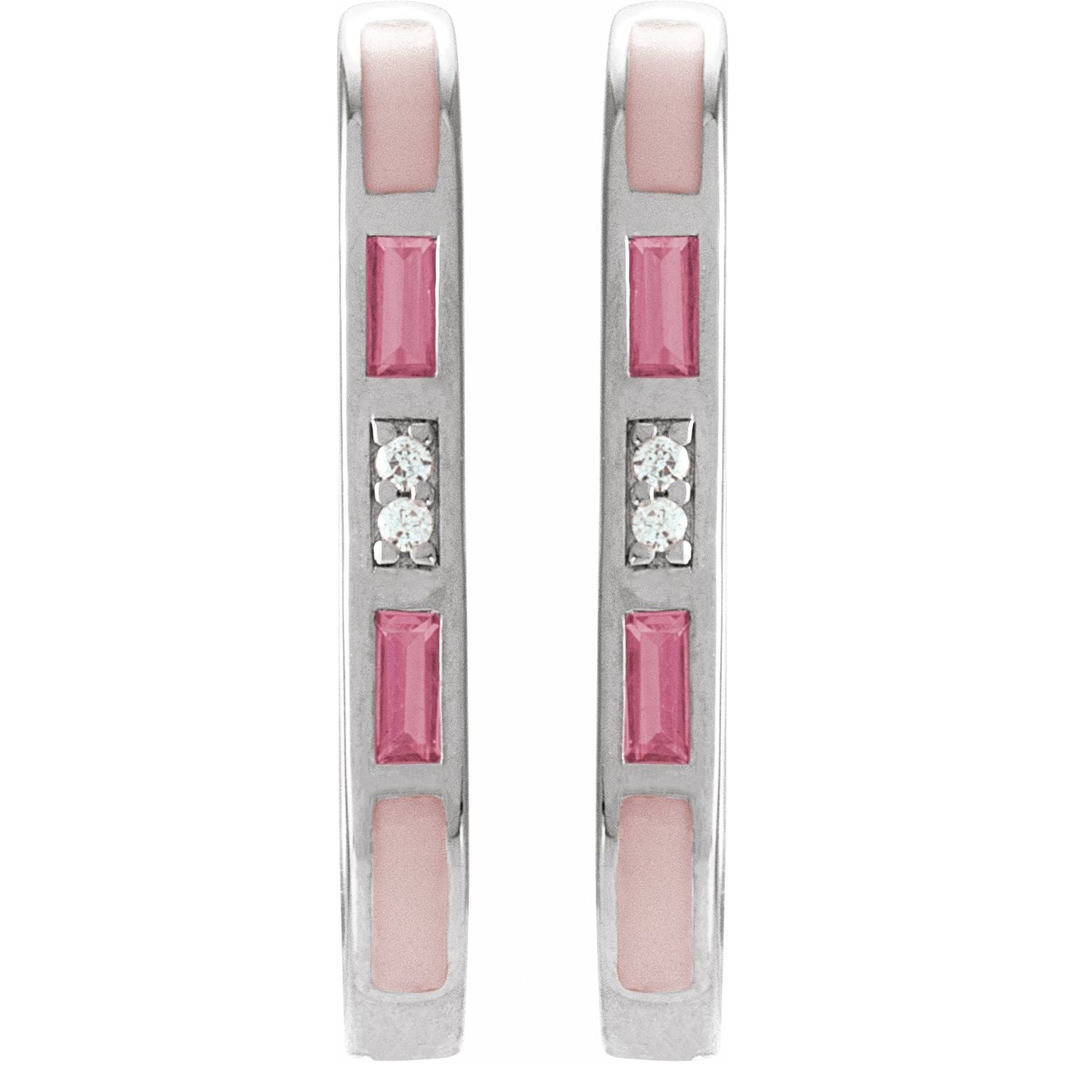 14K Natural Pink Tourmaline &amp; .02 CTW Natural Diamond 19.6 mm Hoop Earrings