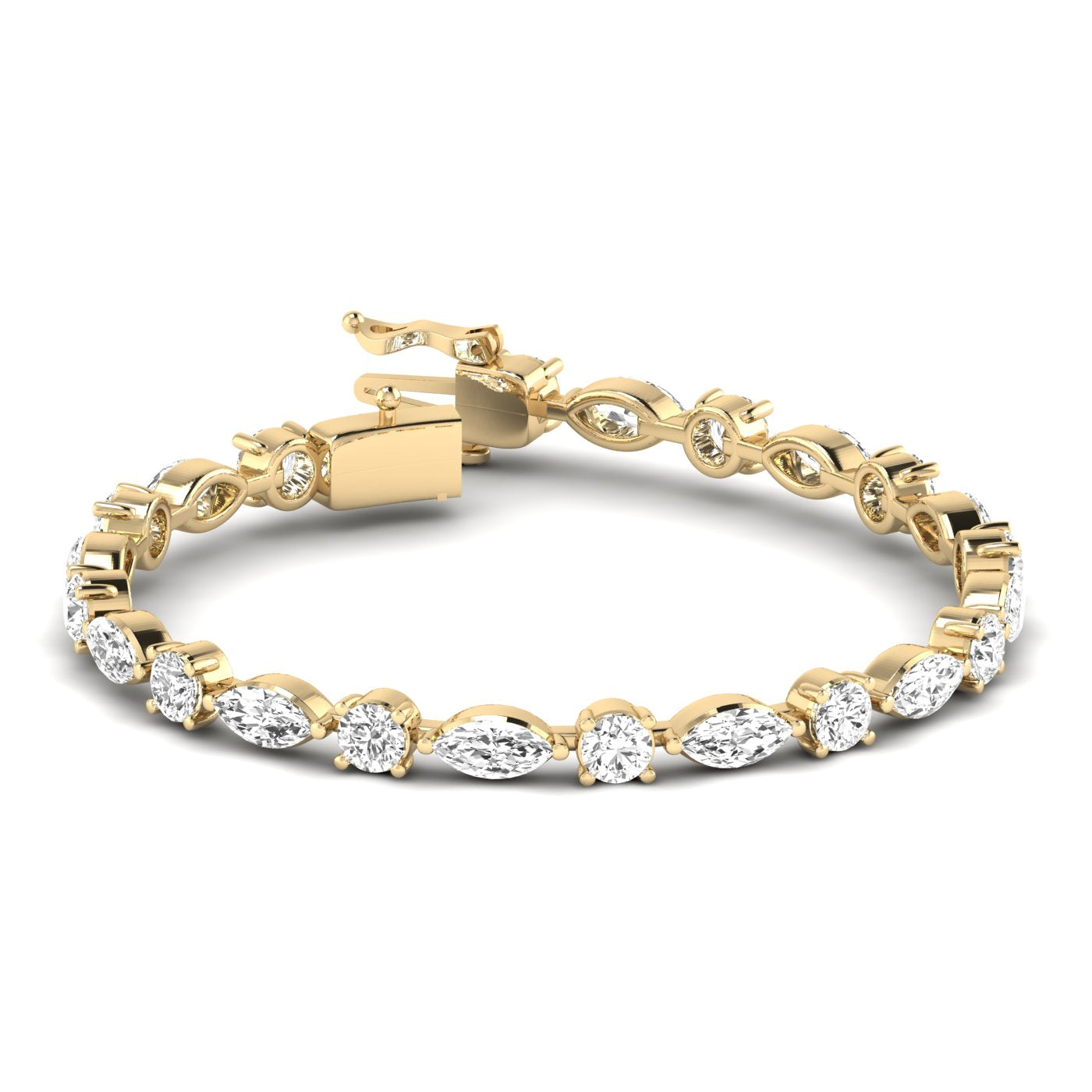 Dynamic Round & Marquise Diamond Bracelet - Featuring a stunning mix of round and marquise diamonds for a bold, elegant design | Yellow Gold | Front View