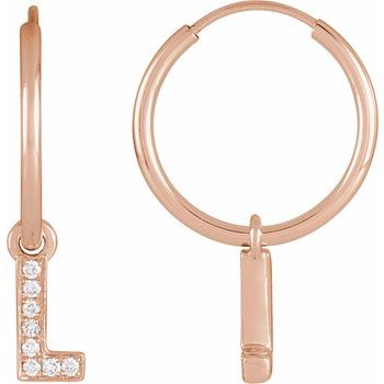 14K .03 CTW Natural Diamond Single Initial L Hoop Earring - Balacia