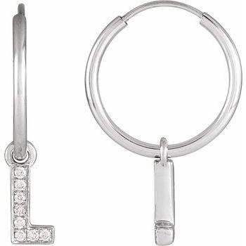 14K .03 CTW Natural Diamond Single Initial L Hoop Earring - Balacia