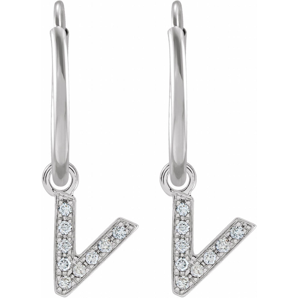 14K .03 CTW Natural Diamond Single Initial V Hoop Earring - Balacia