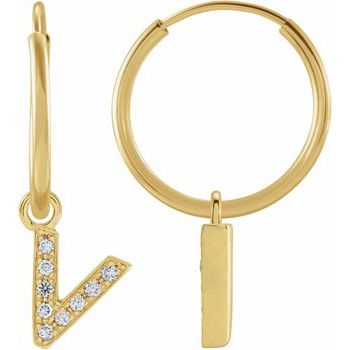 14K .03 CTW Natural Diamond Single Initial V Hoop Earring - Balacia