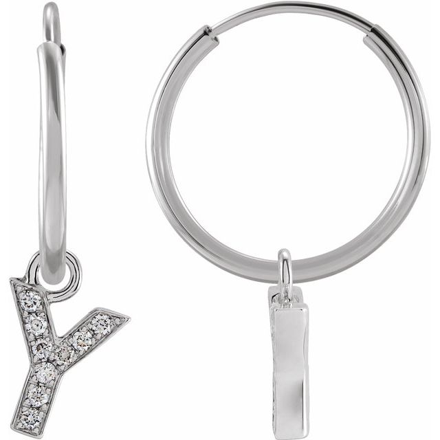 14K .03 CTW Natural Diamond Single Initial Y Hoop Earring - Balacia