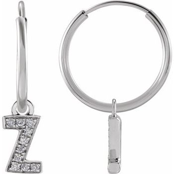 14K .03 CTW Natural Diamond Single Initial Z Hoop Earring - Balacia