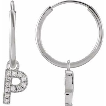 14K .04 CTW Natural Diamond Single Initial P Hoop Earring - Balacia