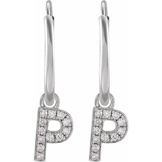 14K .04 CTW Natural Diamond Single Initial P Hoop Earring - Balacia