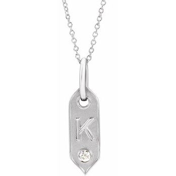 14K .05 CT Natural Diamond Initial K 16 - 18&quot; Necklace - Balacia