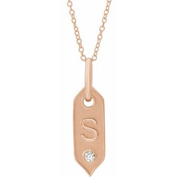 14K .05 CT Natural Diamond Initial S 16 - 18&quot; Necklace - Balacia