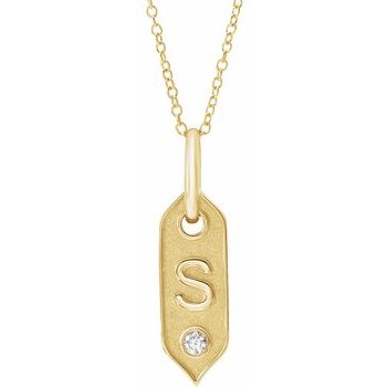 14K .05 CT Natural Diamond Initial S 16 - 18&quot; Necklace - Balacia