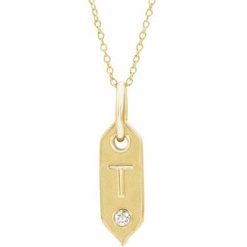 14K .05 CT Natural Diamond Initial T 16 - 18&quot; Necklace - Balacia