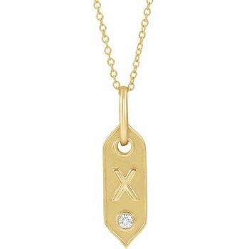 14K .05 CT Natural Diamond Initial X 16 - 18&quot; Necklace - Balacia