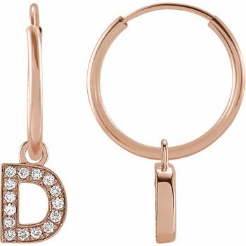 14K .05 CTW Natural Diamond Single Initial D Hoop Earring - Balacia