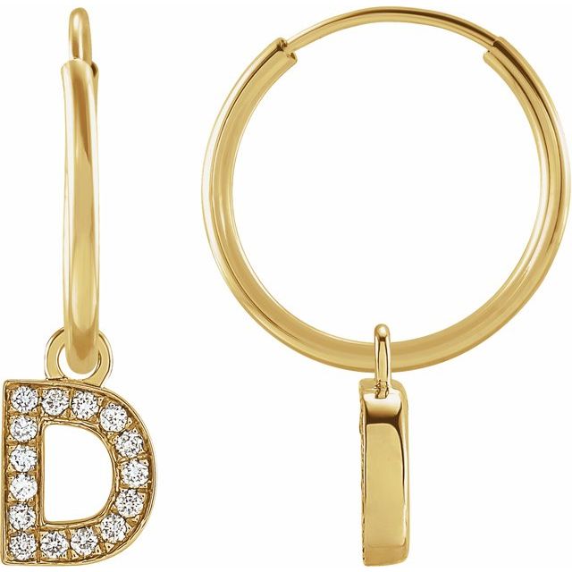 14K .05 CTW Natural Diamond Single Initial D Hoop Earring - Balacia