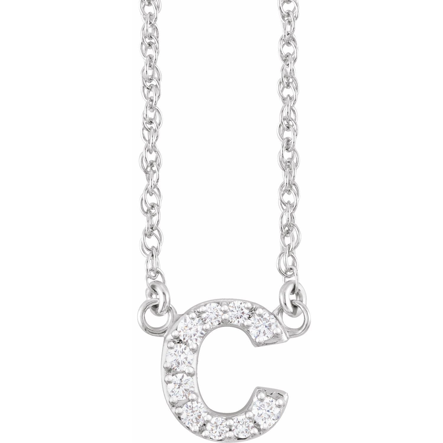 14K .07 CTW Natural Diamond Lowercase Initial C 16&quot; Necklace - Balacia