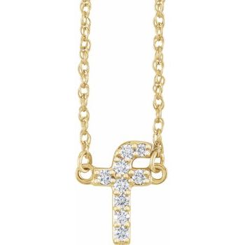 14K .08 CTW Natural Diamond Lowercase Initial F 16" Necklace - Balacia