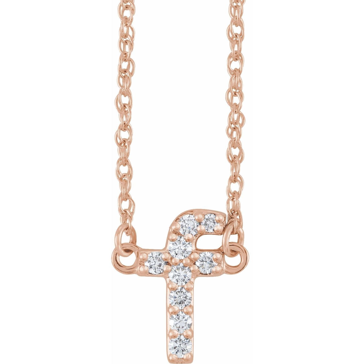 14K .08 CTW Natural Diamond Lowercase Initial F 16&quot; Necklace - Balacia