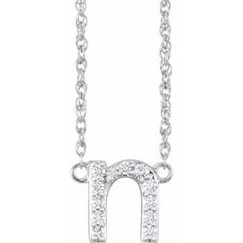 14K 1/10 CTW Natural Diamond Lowercase Initial N 16&quot; Necklace - Balacia