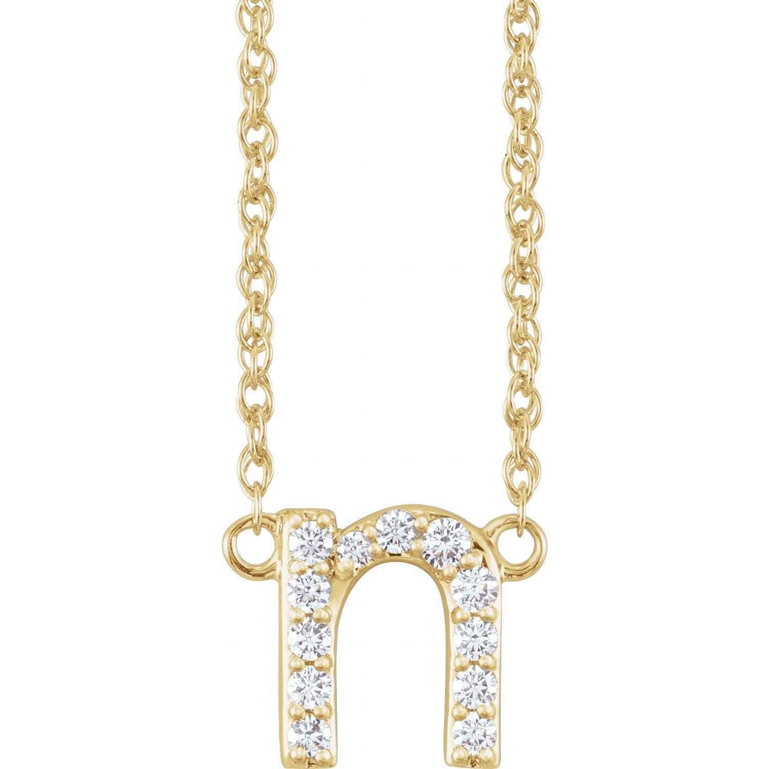 14K 1/10 CTW Natural Diamond Lowercase Initial N 16&quot; Necklace - Balacia