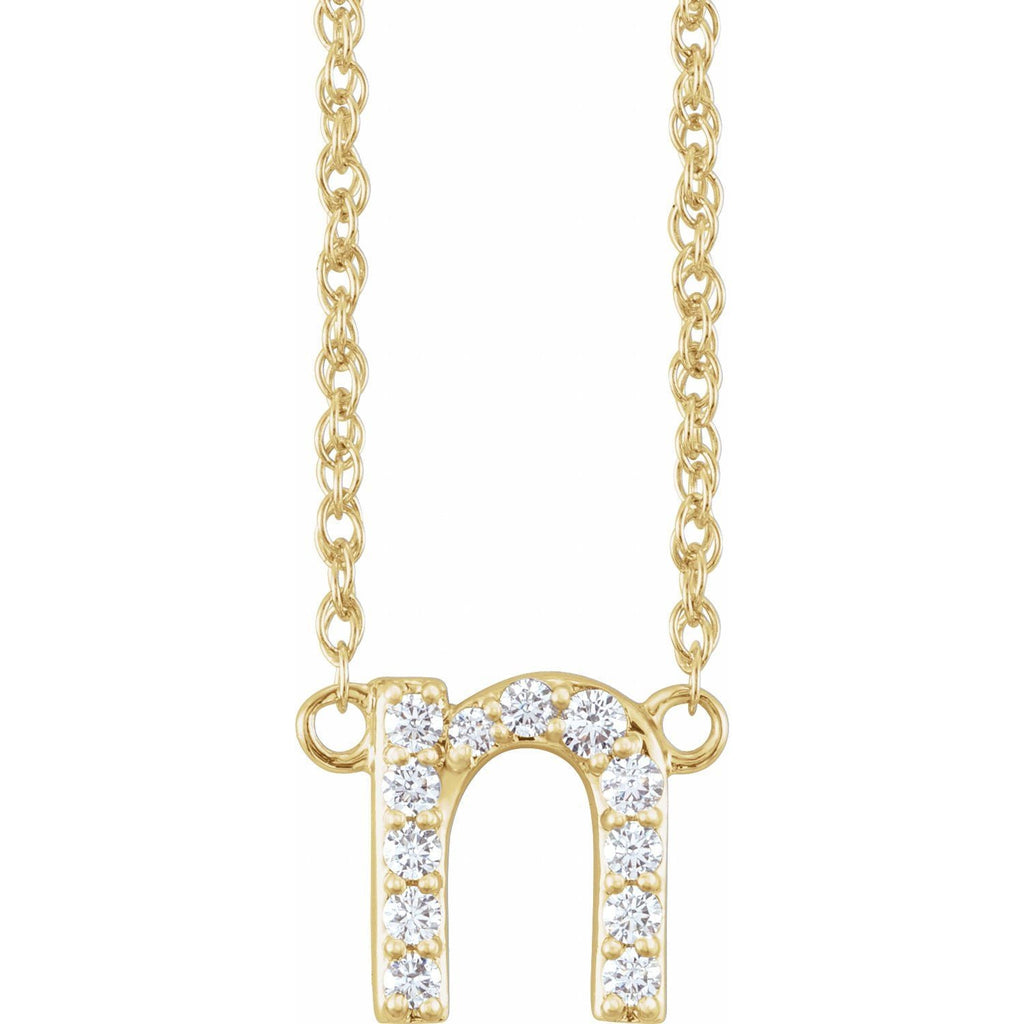 14K 1/10 CTW Natural Diamond Lowercase Initial N 16" Necklace - Balacia