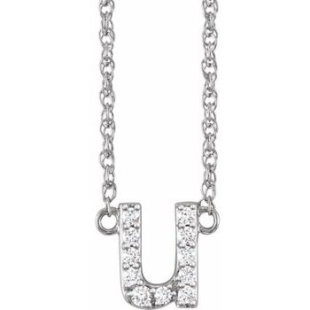 14K 1/10 CTW Natural Diamond Lowercase Initial U 16&quot; Necklace - Balacia