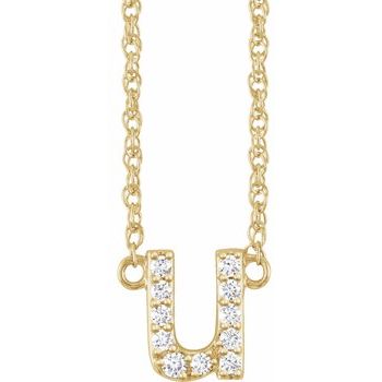 14K 1/10 CTW Natural Diamond Lowercase Initial U 16" Necklace - Balacia