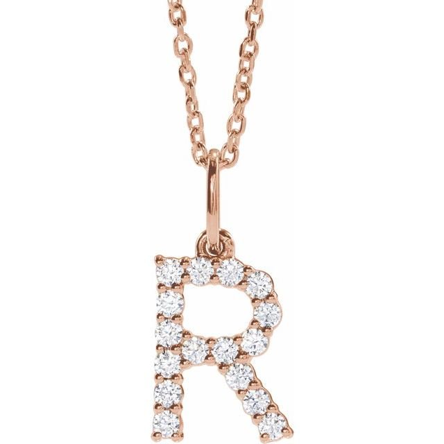 14K 1/4 CTW Lab - Grown Diamond Initial R 16 - 18&quot; Necklace - Balacia