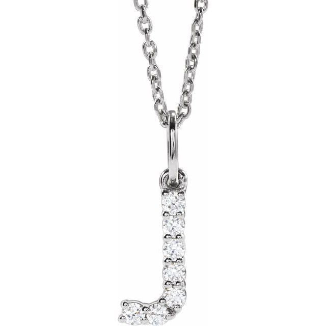 14K 1/8 CTW Lab - Grown Diamond Initial J 16 - 18&quot; Necklace - Balacia