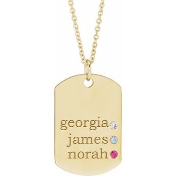 14K 3 - Stone Family Engravable Dog Tag 16 - 18" Necklace - Balacia