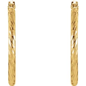 14K Diamond - Cut Tube 25.5 mm Hoop Earrings - Balacia