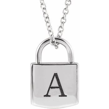 14K Engravable Lock 16 - 18&quot; Necklace - Balacia