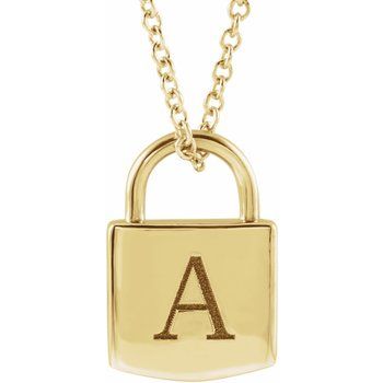 14K Engravable Lock 16 - 18&quot; Necklace - Balacia