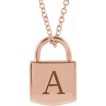 14K Engravable Lock 16 - 18&quot; Necklace - Balacia