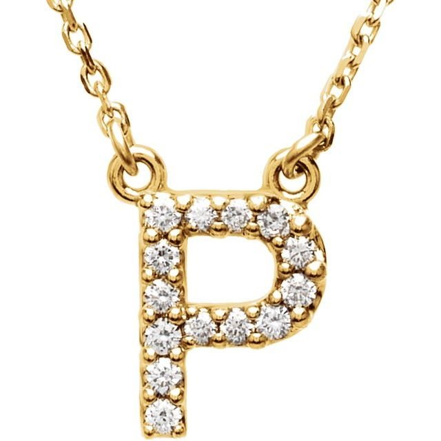 14K Initial P 1/8 CTW Diamond 16&quot; Necklace - Balacia