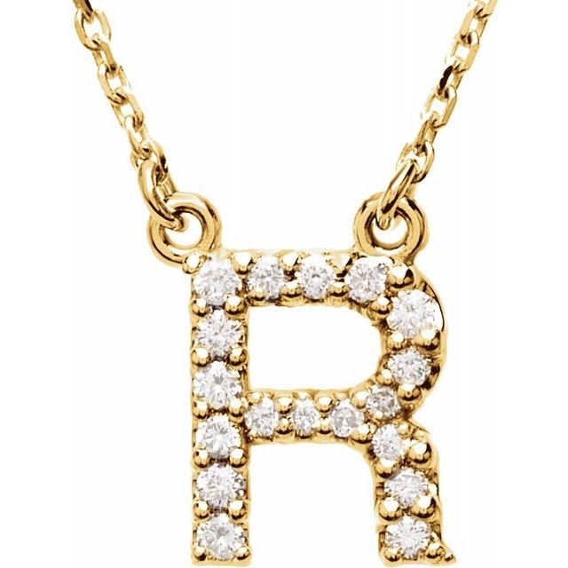 14K Initial R 1/8 CTW Diamond 16&quot; Necklace - Balacia