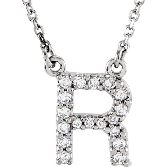 14K Initial R 1/8 CTW Diamond 16&quot; Necklace - Balacia