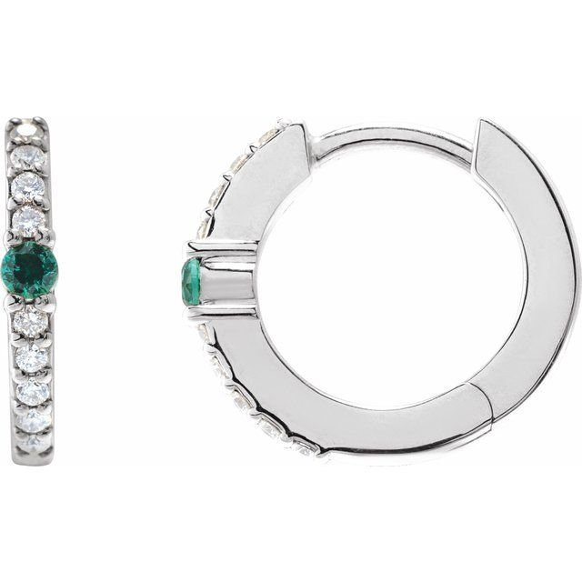 14K Natural Emerald & 1/8 CTW Natural Diamond 13.6 mm Hoop Earring - Balacia