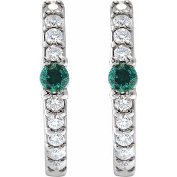 14K Natural Emerald & 1/8 CTW Natural Diamond 13.6 mm Hoop Earring - Balacia