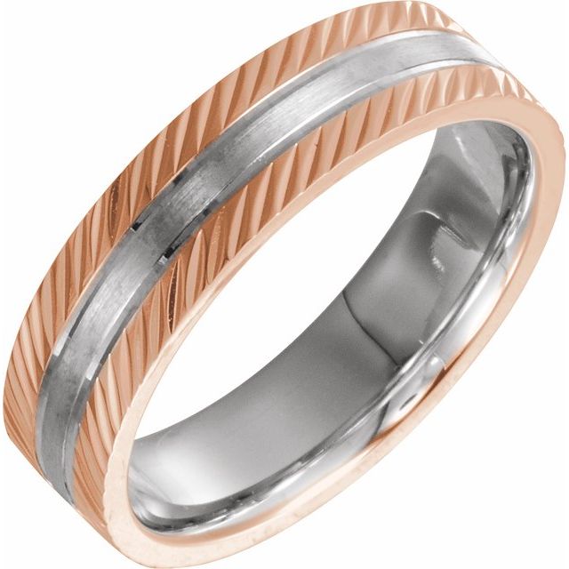 14K Rose &amp; White 6 mm Design - Engraved Band - Balacia