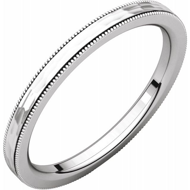 14K White 2 mm Flat Milgrain Band with Satin &amp; Hammer Finish - Balacia