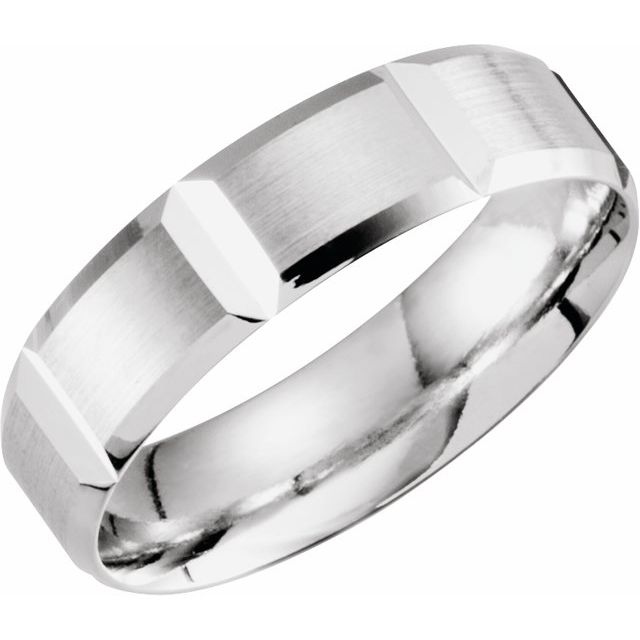 14K White 6 mm Grooved Beveled Edge Band - Balacia