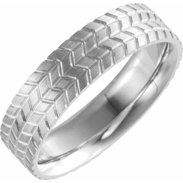 14K White 6 mm Tread Pattern Band - Balacia