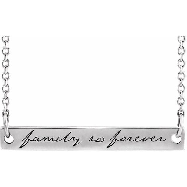 14K White Gold Family is Forever Bar 18&quot; Necklace - Balacia