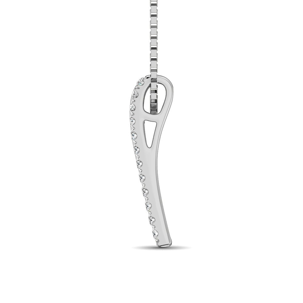 14K White Gold Round And Baguette Diamond 1/3 CT.TW. Drop Bar Pendant - Balacia