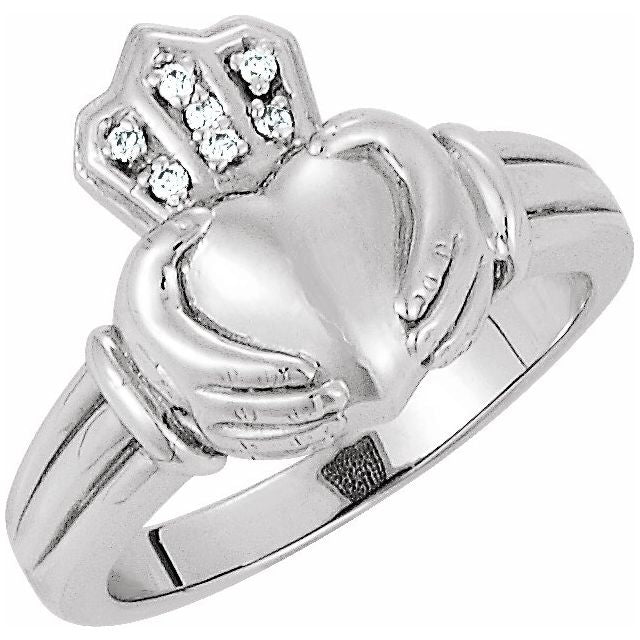 14K White Men&#39;s .03 CTW Diamond Claddagh Ring - Balacia