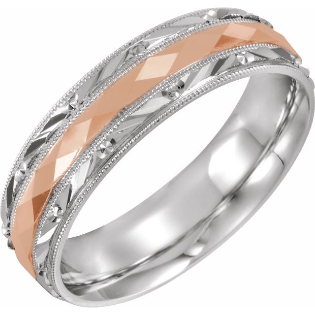 14K White/Rose 6 mm Design - Engraved Band with Milgrain - Balacia