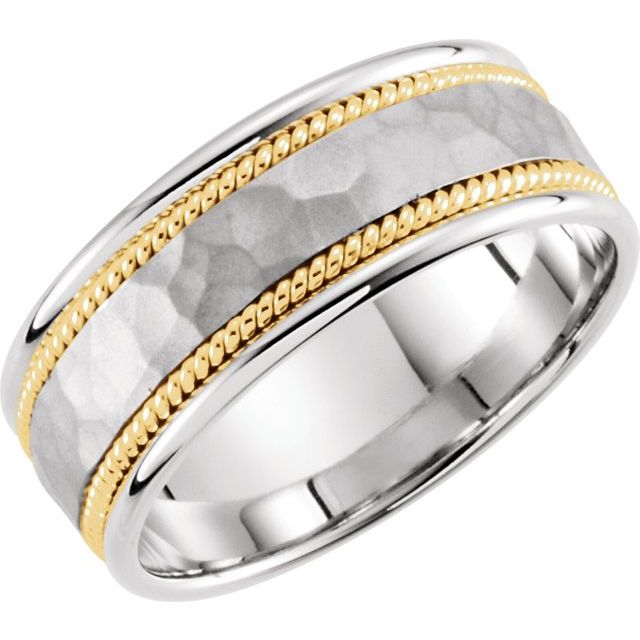 14K White/Yellow 8 mm Rope Design Band with Hammer Finish - Balacia