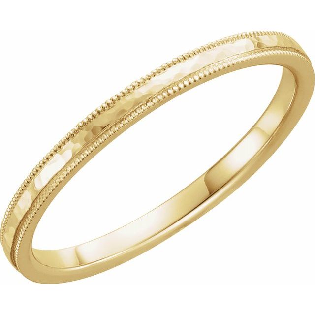 14K Yellow 2 mm Flat Band with Hammer Finish &amp; Milgrain - Balacia