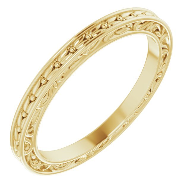 14K Yellow 2 mm Sculptural - Inspired Leaf Band - Balacia